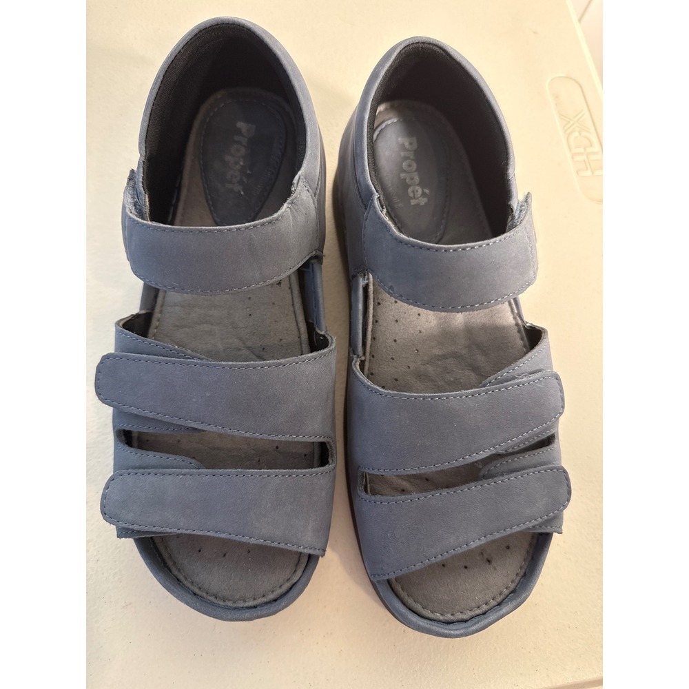 Propet W0020A Womens Mary Lou Walking Sandals Blue Leather Comfort Shoes Size 8